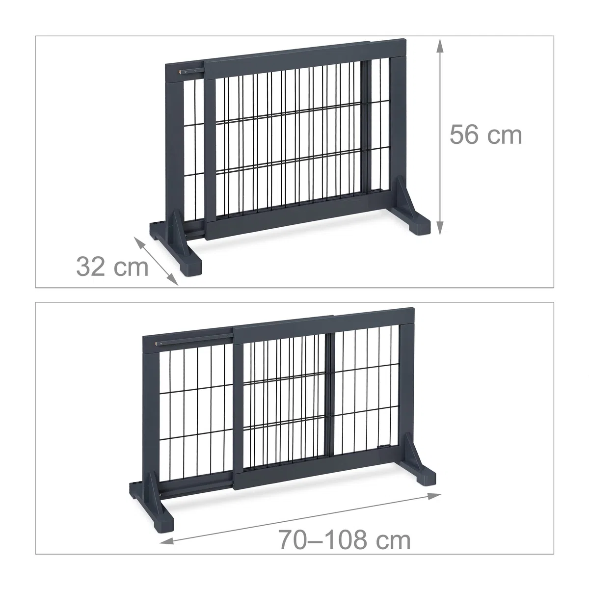 Relaxdays Absperrgitter, ausziehbares Schutzgitter, Treppe & Tür, HxB: 56 x 70-108 cm, freistehend, Kinder & Hunde, grau