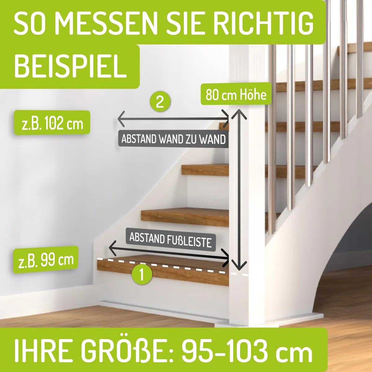 BOMI Kindertreppenschutzgitter aus Buchenholz PEFC geprüft 79-87 cm Ohne Bohren 90° Stop XXL-Tür