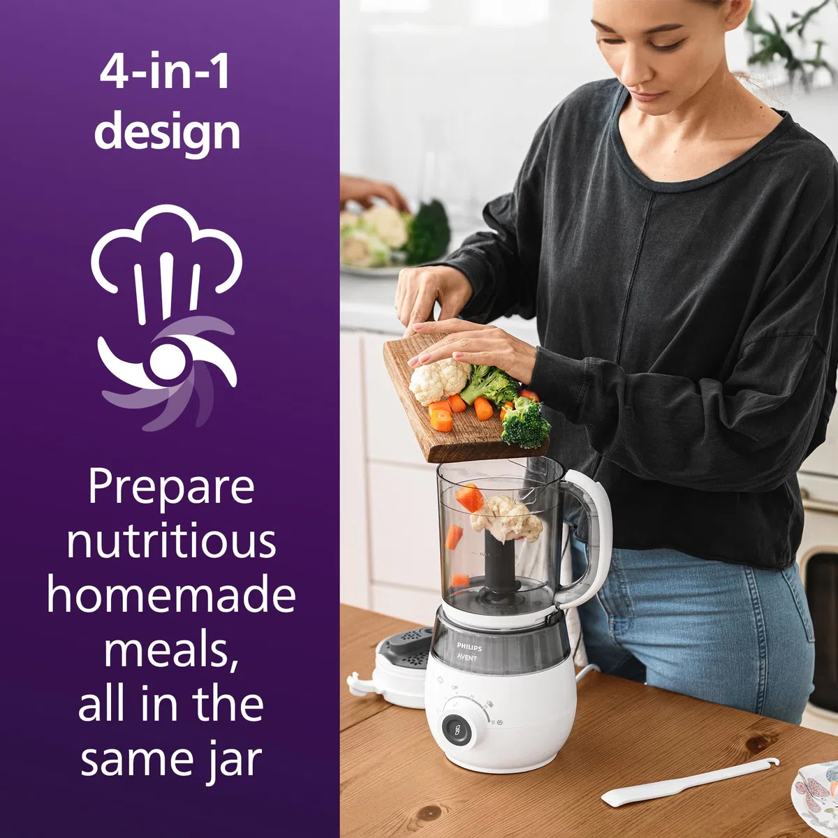 Philips Avent Premium 4-in-1 Dampfgarer SCF883/02, Babynahrungsbereiter, Mixen, Auftauen, Aufwärmen, spülmaschinenfest
