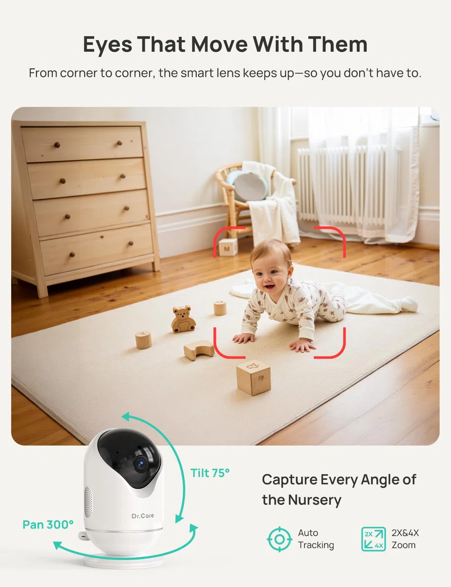 Dr.Care VistaView Smart WLAN Babyphone mit 2 Kameras, 5” 1080P HD, 2K Kamera, App-Steuerung, Bewegungs- & Weinen-Alarm, Nachtsicht, 5000mAh, Zwei-Wege-Audio, 390m Reichweite