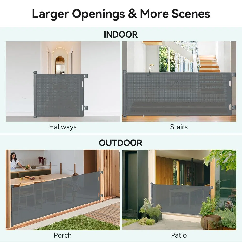 COMOMY 0-300cm Treppenschutzgitter Ausziehbar, Türschutzgitter für Baby, Katzen und Hunde, 86 cm Hoch Türgitter Treppengitter, Babygitter Absperrgitter für Treppen/Türen/Auße, Grau