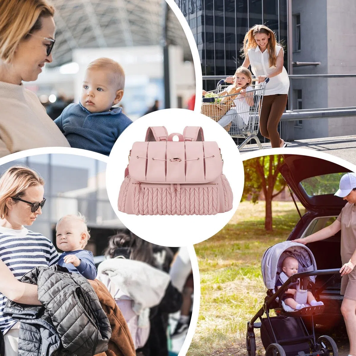Generico Rucksack für Windeln, Windelrucksack, Aufbewahrungstasche für den | Kindergarten | Große Kapazität Taschen mit Wickelunterlage für Outdoor-Reisen, wasserdichte Mutterschaftstasche p, Rosa,