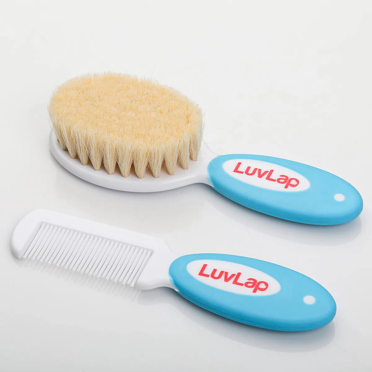 LuvLap Babykamm mit abgerundeten Spitzen & Babyhaarbürste mit Naturborsten zur besseren Prrotektion der Baby-Kopfhaut, Weiß & Blau