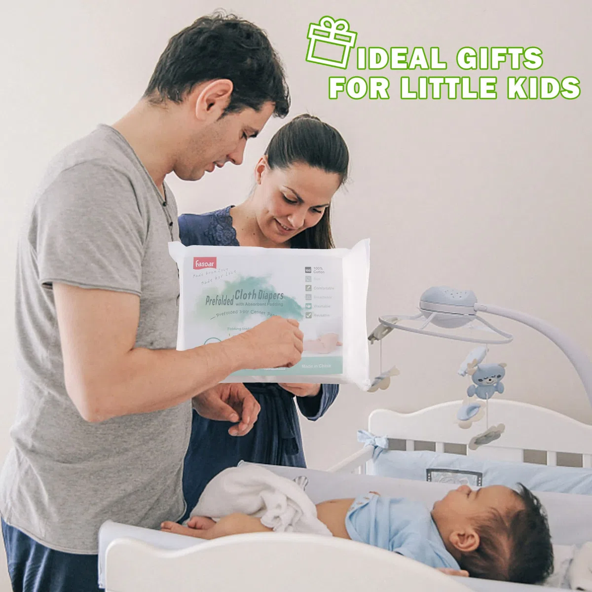6-lagige vorgefaltete Stoffwindeln, Spucktuch, 100 % Baumwolle, Weiß, Fasoar dick, waschbar, saugfähig, für Babys und Kleinkinder, vielseitig verwendbar (10-35 lbs) 5/6/10/12 Count