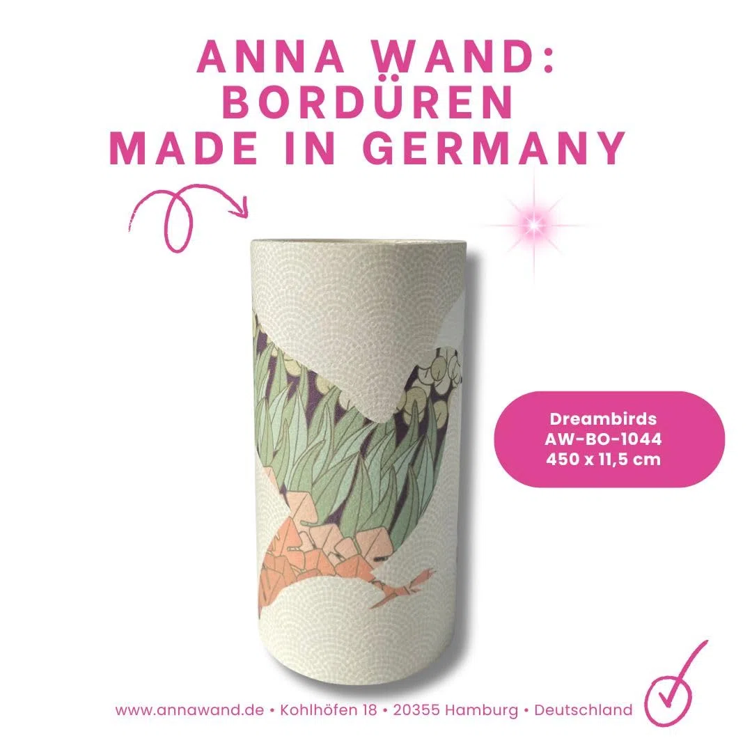 ANNA WAND Kinderzimmer Bordüre selbstklebend I Made in Germany I Tapetenbordüre 450 x 11,5 cm I Wandtattoo Mädchen & Junge I DREAM BIRDS Vögel