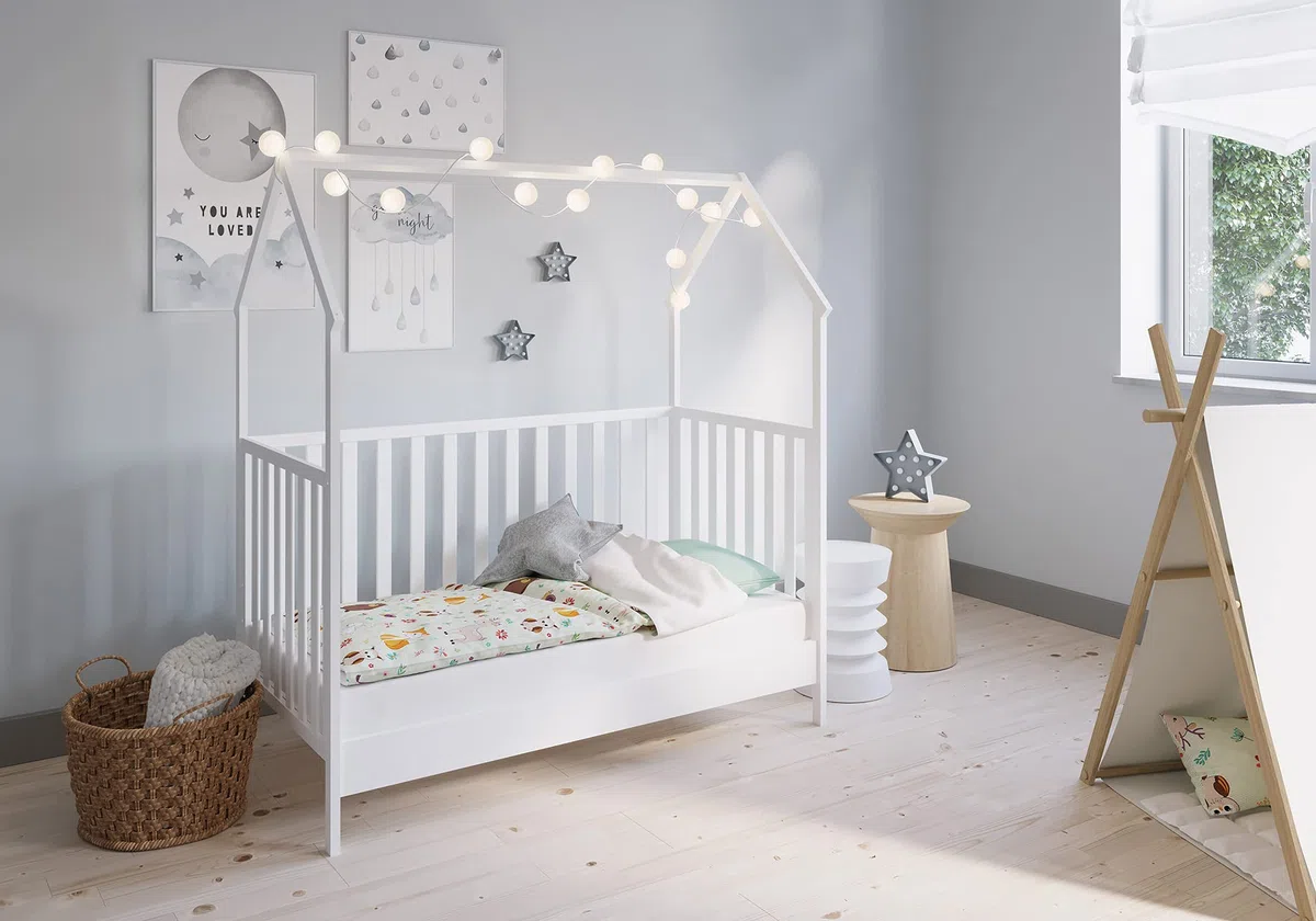 FabiMax Kinderbett Hausbett Schlafmütze, 70x140 cm (weiß, 140x70 cm)