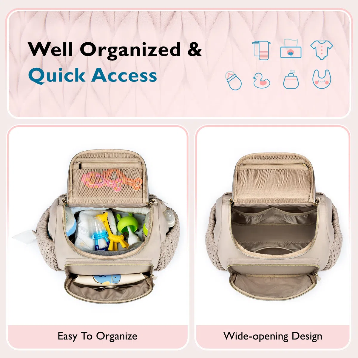 mommore Wickeltasche, kleiner Wickelrucksack, stylischer Baby-Reiserucksack mit isolierten Fächern, Wickelunterlage und Kinderwagenbefestigungen