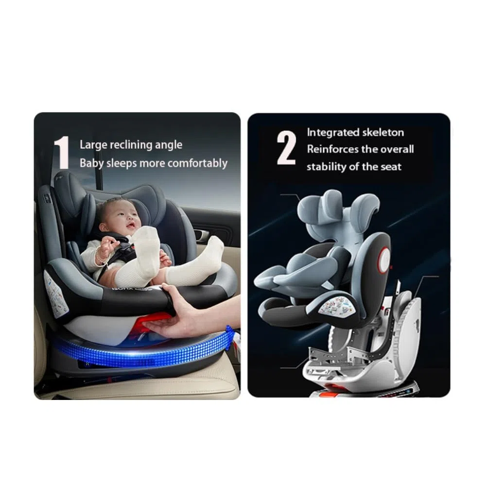 Kindersitz Isofix,Frei drehbarer Autositz mit verstellbarer Kopfstütze für Kleinkinder und Babys mit Fußstütze,Kindersitz Gruppe 0+/1/2/3(Schwarz)