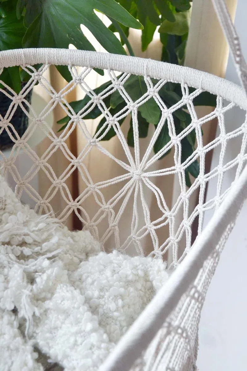 Baby Wiege Hängebett Boho Style Hängematte Wiege mit Quaste Seite Komfort Krippe Minsheng Webstoff