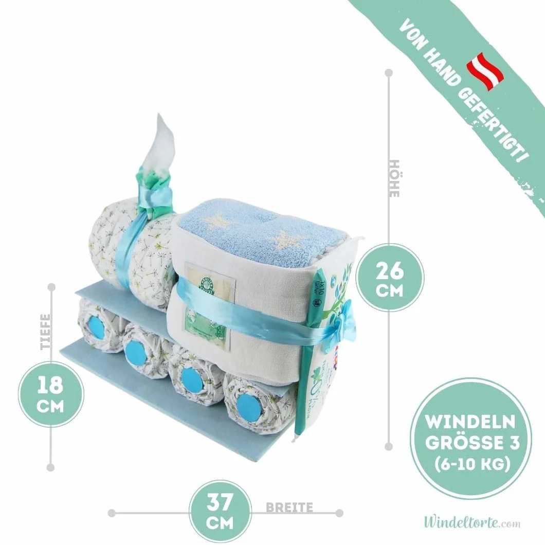 com – Windelzug für Jungen | Windelzug in Blau - inkl. 29 LILLYDOO Windeln | Geschenk zur Geburt | Taufgeschenk | Geschenk zur Babyparty – Handgefertigte Windeltorte (Junge)