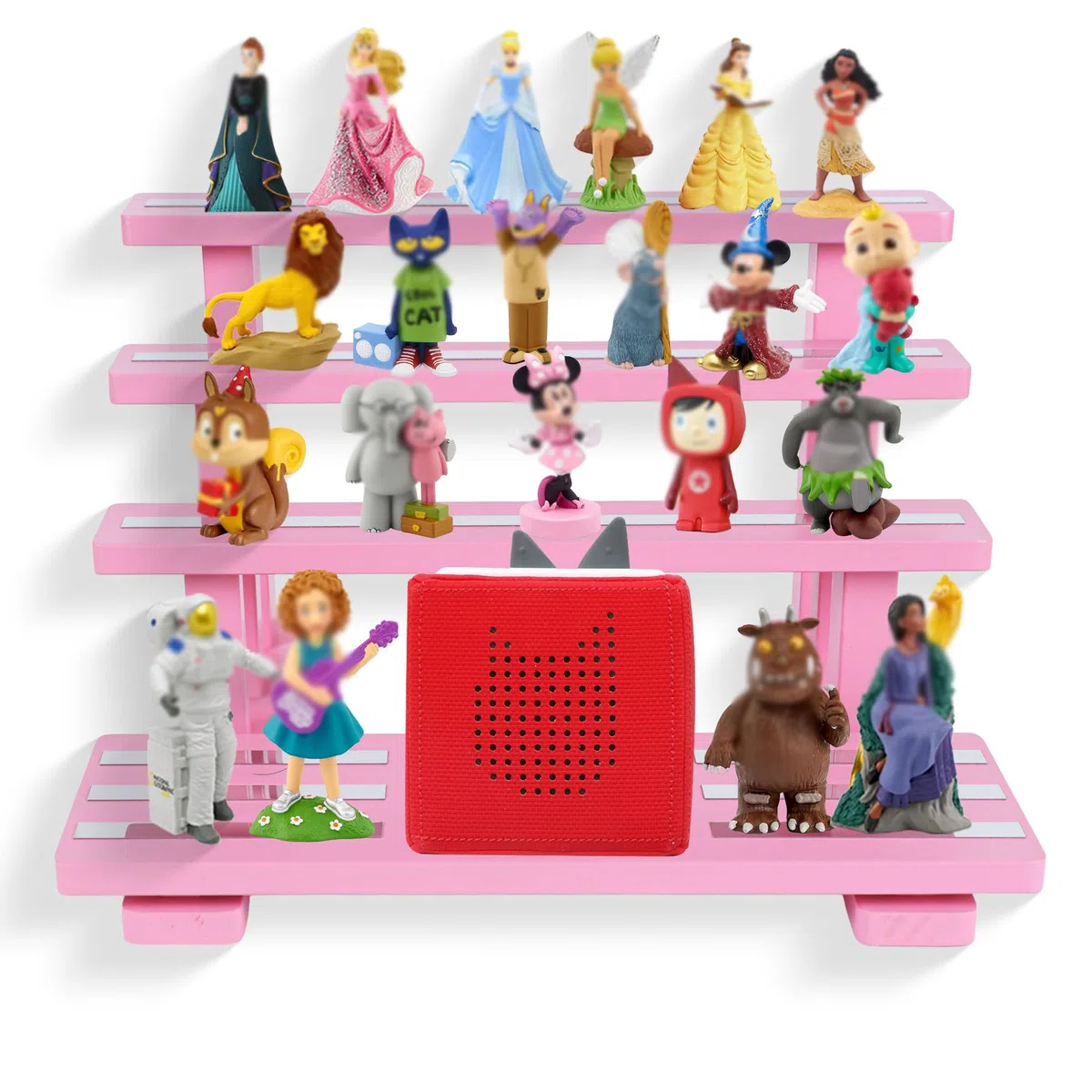 Für Tonies Figurenregal magnetisch,für Toniebox Figurenregal,Aufbewahrungsregal Display-Ständer,Platz für 45 Figuren,kompatible Ladestation für Kinderzimmer,Kiefernholz(Rosa)