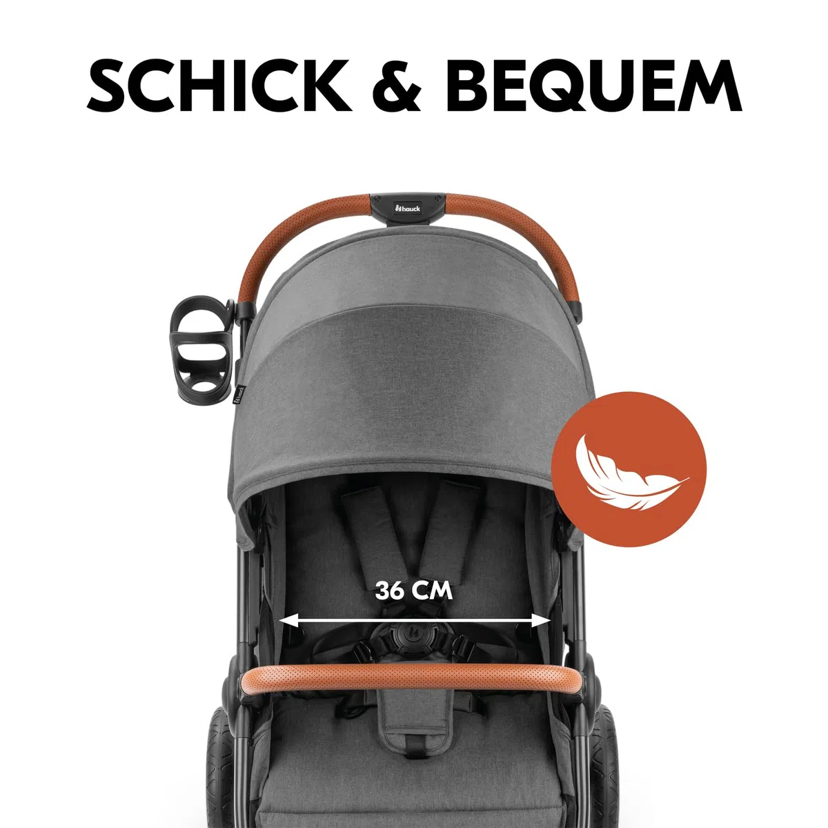 hauck Uptown, Melange Grey - Kinderbuggy mit Liegeposition ab Geburt, Breiter Sitz bis 22 kg, Getränkehalter, Gummiräder, Federung, UV Schutz 50+, Faltbar, Höhenverstellbar, Großer Korb