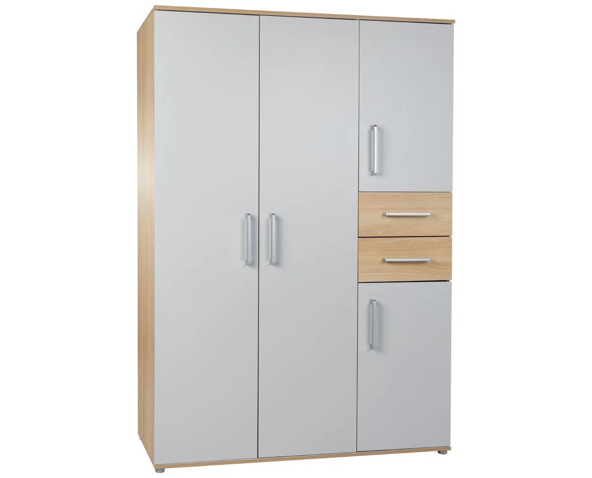 3-teiliges Babyzimmer Set Elina, Kleiderschrank, Wickelkommode, Babybett 70x140 cm, Lichtgrau/Nagano Oak
