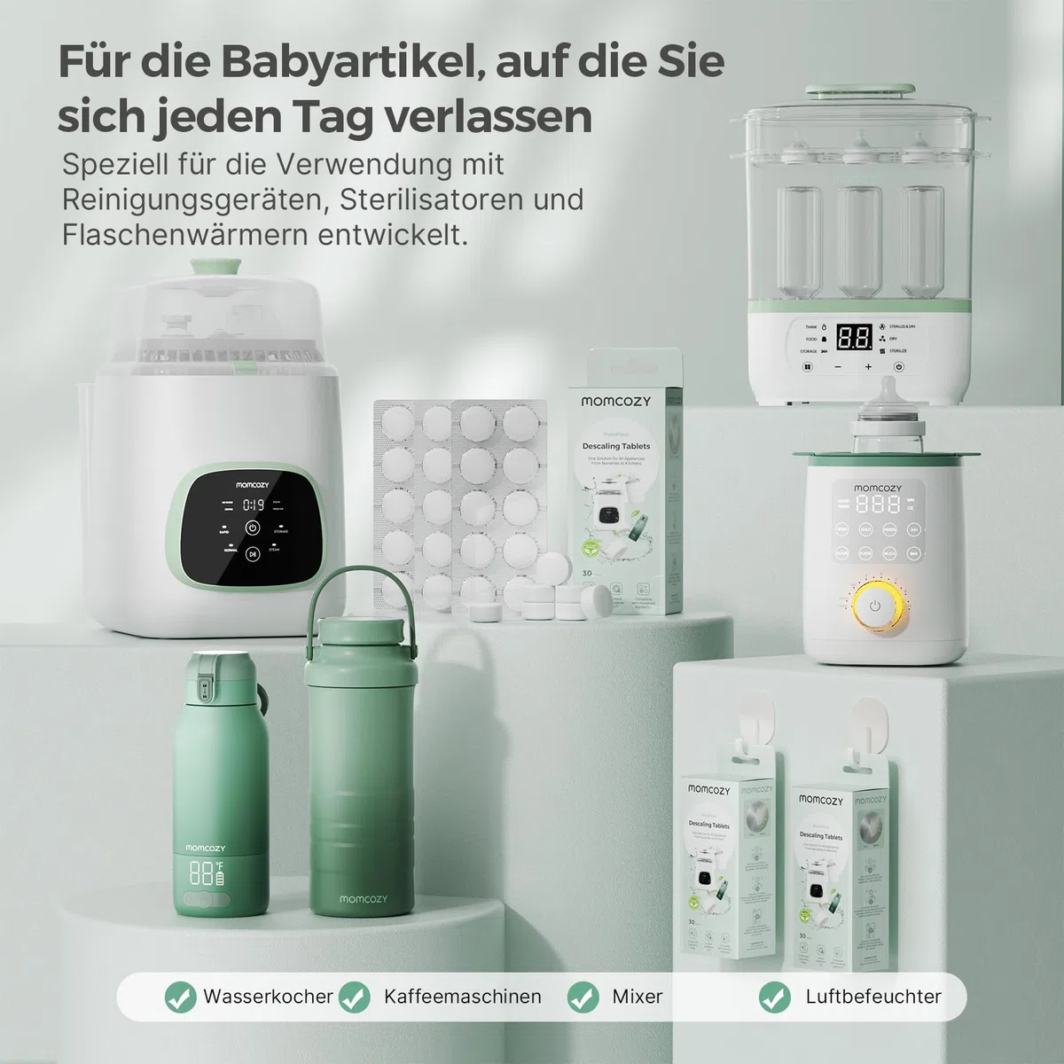 Momcozy Elektrischer Dampfsterilisator für Babyflaschen – 3-in-1 Sterilisiert & Entkalkungstab für Babyproduct wie Milchpumpem, Flaschenwärmer, Bottle washer, Sterilisator für Babyflaschen
