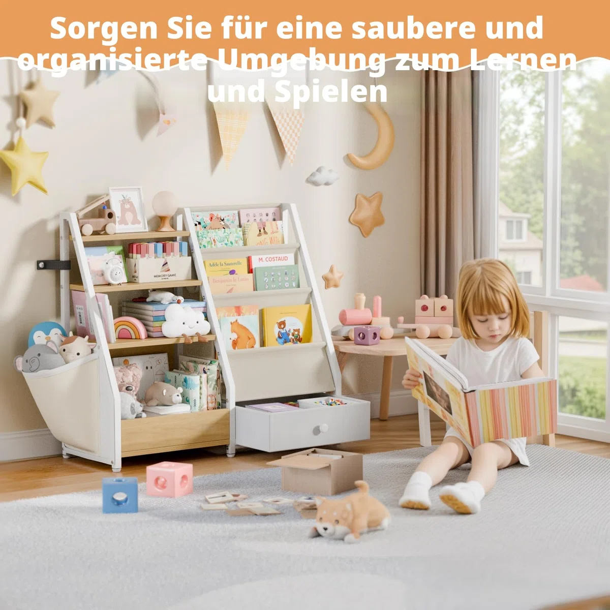 HAVLOTII Kinder-Bücherregal und Spielzeugaufbewahrung – Bücherregal für Kinderzimmer, Kleinkind-Bücherregal für Kinderzimmer, Montessori-Spielzeug-Organizer, Burlywood