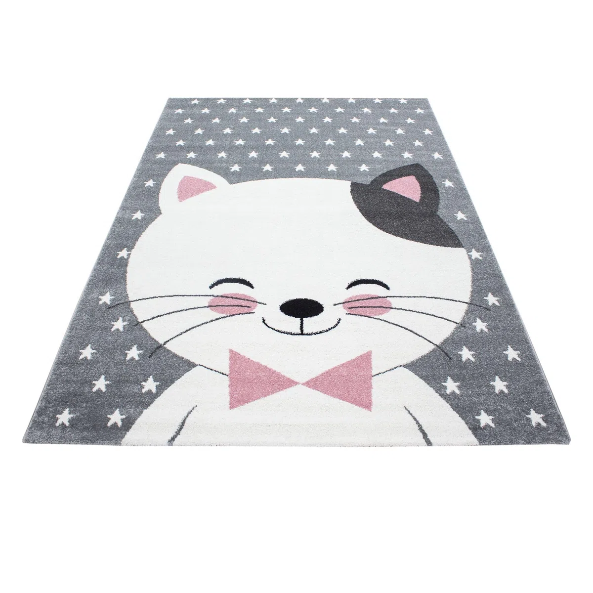 Carpetsale24 Kinderteppich Süße Katze Rosa 140x200 cm – Großer Teppich fürs Mädchenzimmer – Kuschelig & Kindgerechtes Design