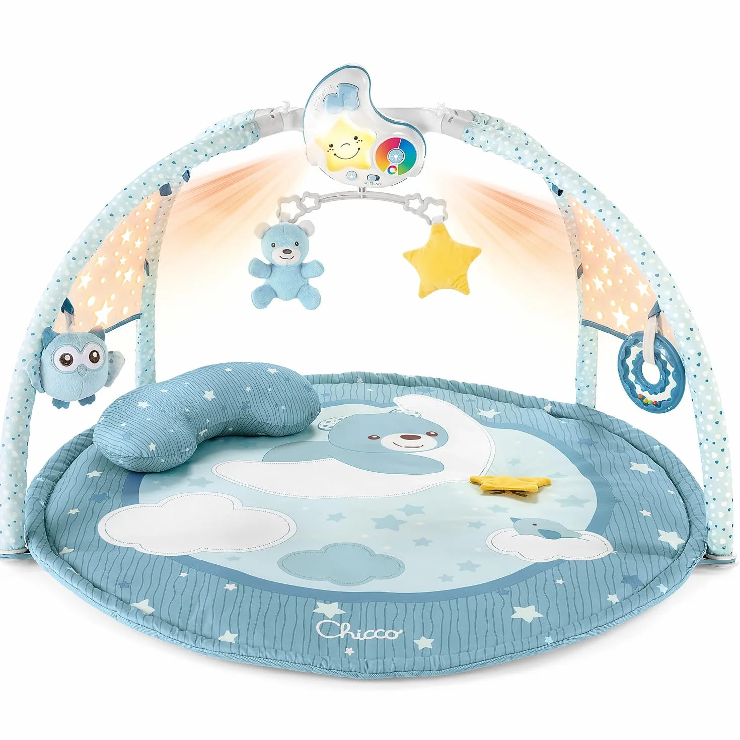 Chicco Spielmatte 3in1, Multifunktionsspielbogen für Neugeborene,Baby Aktivitätendecke, Sternenprojektor, abnehmbarem Baby-Nachtlicht mit entspannender Musik - Babyspielzeug, ab 0 Monate, Blau