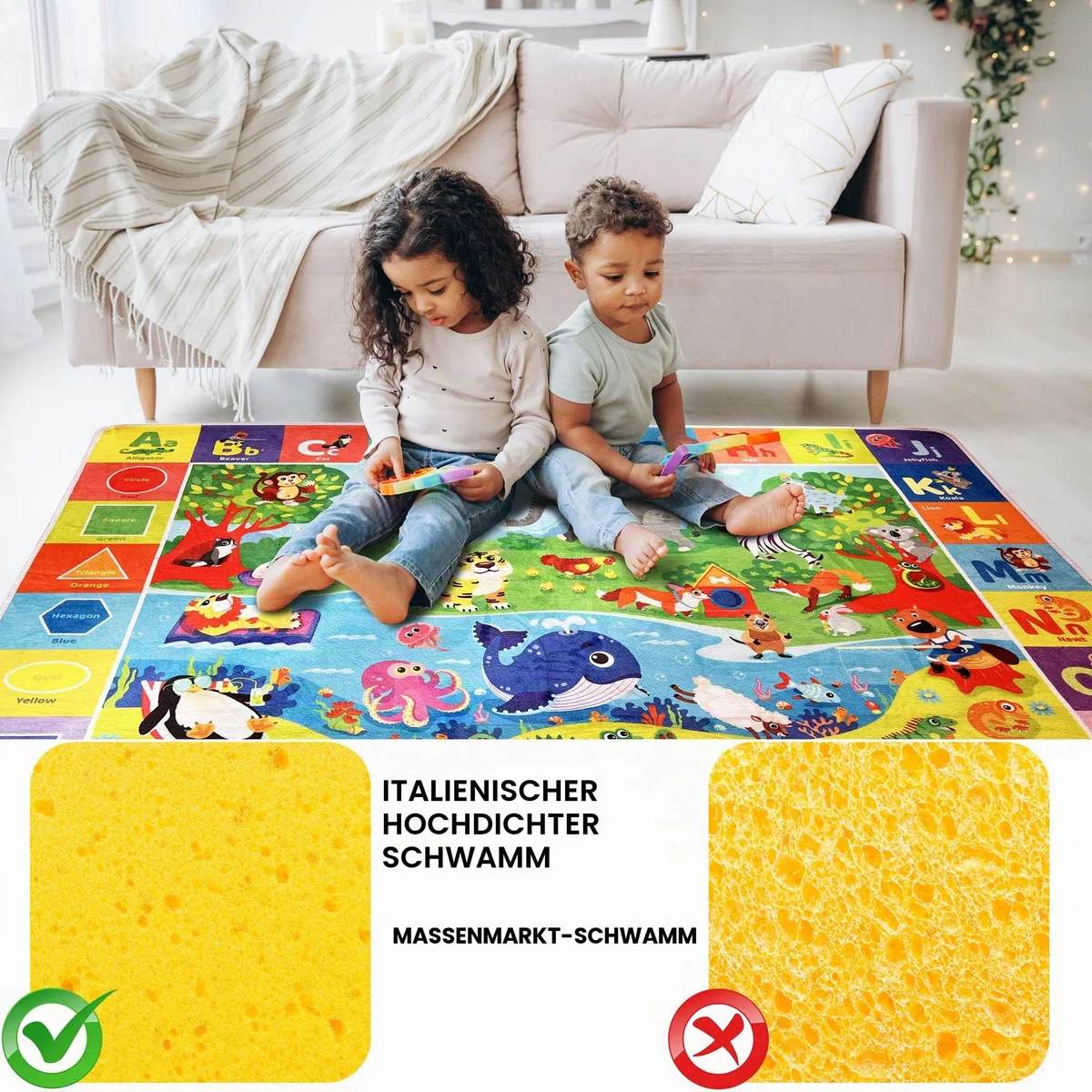 QUOKKA Spielmatte Baby - Spielteppich Kinder - ABC Teppich Kinderzimmer Für Junge & Mädchen - Antirutsch Krabbelmatte Baby Faltbar - Kinderzimmer Waschbarer Teppich