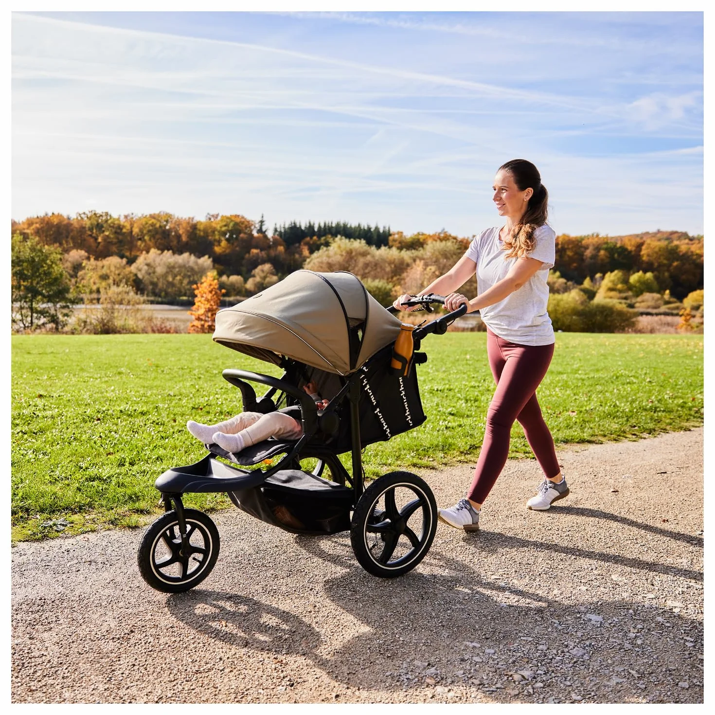 Hauck Runner 3 Olive Dreirad Kinderwagen Buggy mit XL Lufträder Federung Handbremse XL Sonnenverdeck ab Geburt bis 22 kg