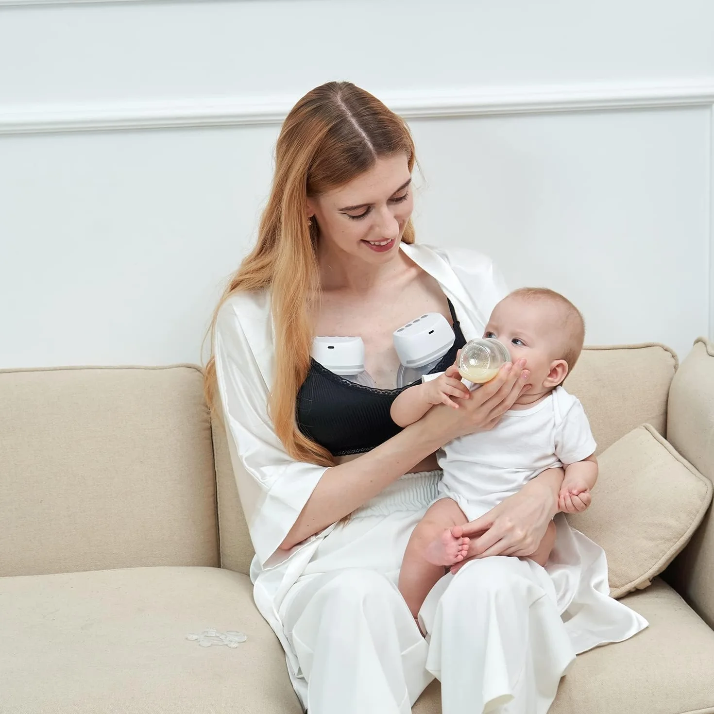 Milchpumpe Elektrisch Tragbar, Bellababy Milchpumpe Elektrische Geräuscharm und Schmerzlos,4 Modi und 6 Stufen Saugen,Tragbare Elektrische Milchpumpe, 24mm, Weiß