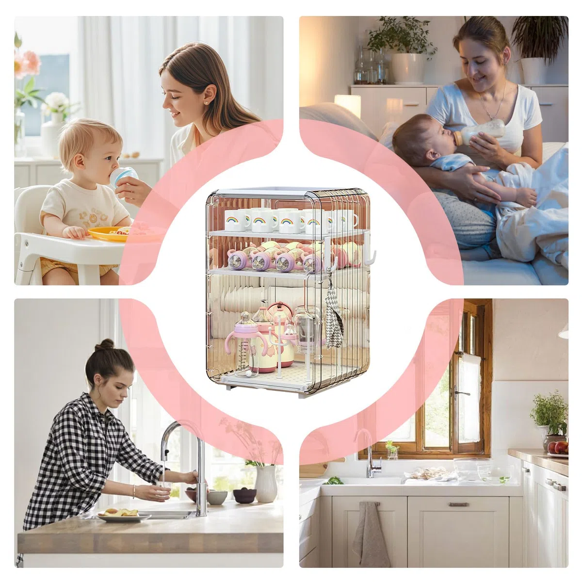 Babyflasche für Babyflaschen - Flaschenaufbewahrung | Organizer für Babybedarf | Große staubdichte Flasche mit Abdeckung für Kühlschrank Schlafzimmer Schlafsaal Badezimmerschrank p