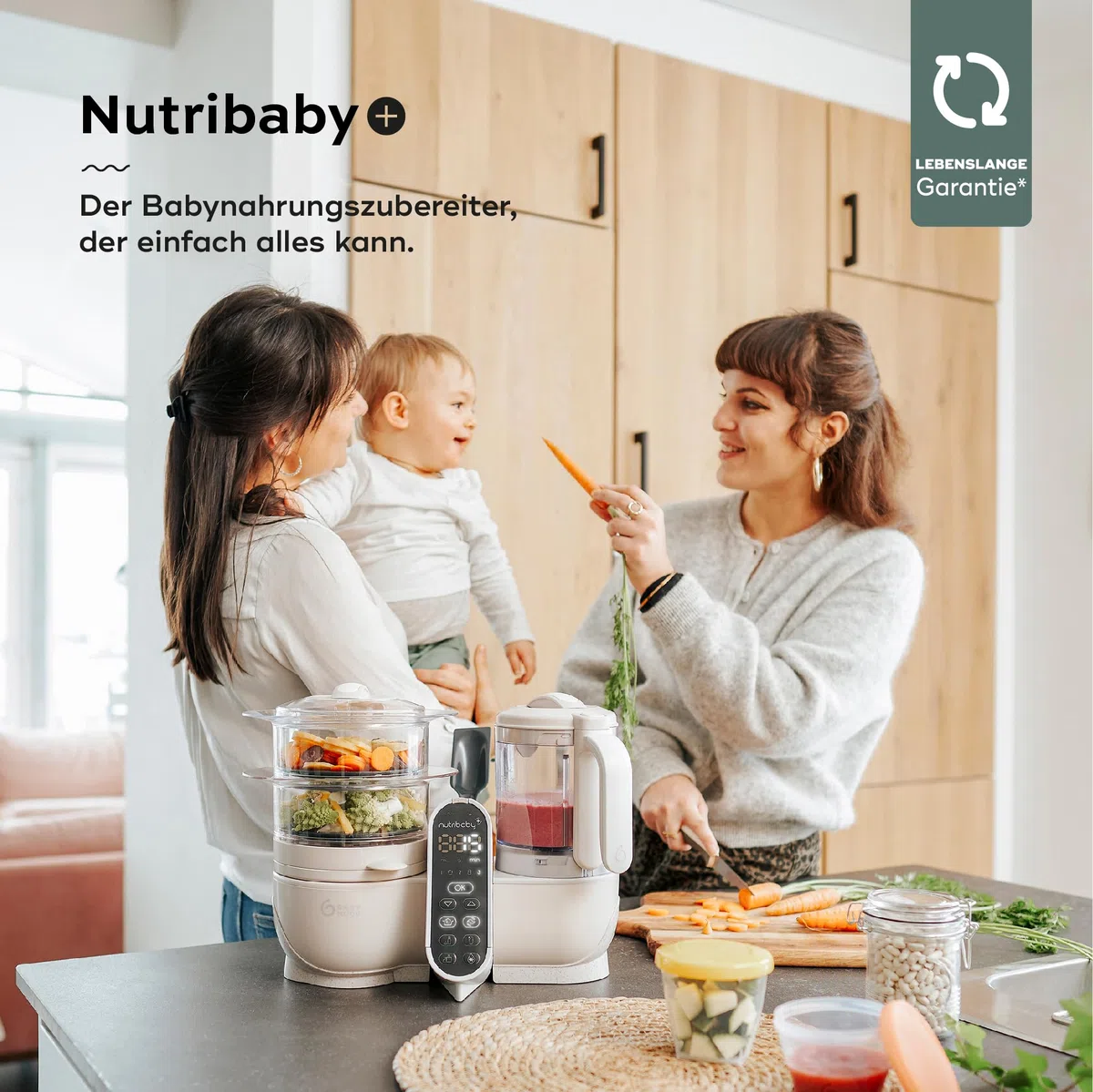 Babymoov Nutribaby Plus Mineral Beige - Babynahrungszubereiter, 2200ml Fassungsvermögen, schonendes Dampfgaren, Mixen, Sterilisieren, Aufwärmen