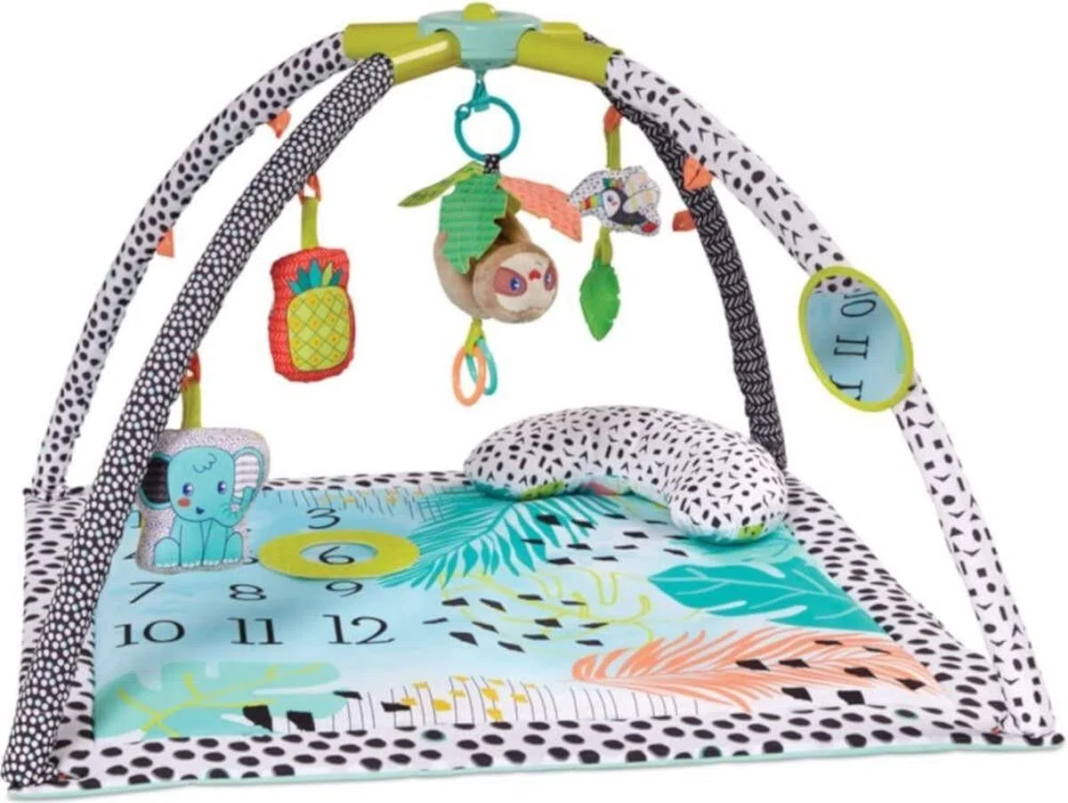 INFANTINO 4-in-1 Milestones & Memories Spielmatte – Sensorisch-stimulierende Spieldecke für Babys und Kleinkinder – Activity Gym mit lustigen Spielzeugen für ultimativen Spielspaß
