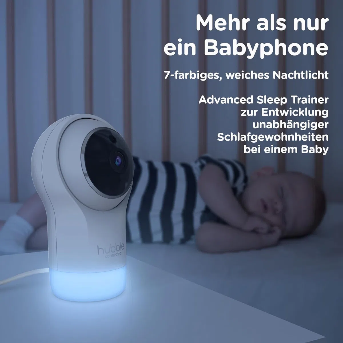 Hubble Connected Nursery Pal Glow, Babyphone mit Kamera, 7-Farben-Nachtlicht, Raumtemperatursensor, Schwenk-Neige-Zoom, 2-Wege-Kommunikation, Nachtsicht, WLAN, App