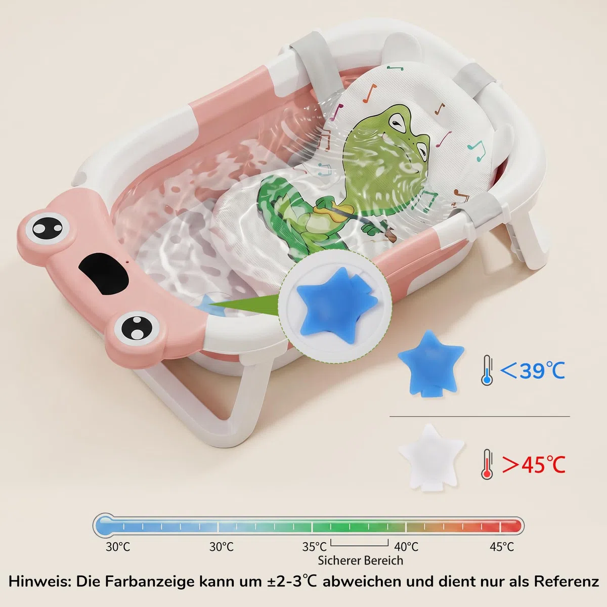 DEANIC Faltbare Baby Badewanne, Babybadewanne Neugeborene von 0-24 Monaten Geeignet, Portable Baby Bathtub Nimmt Keinen Platz Weg, Baby Wanne (Rosa)