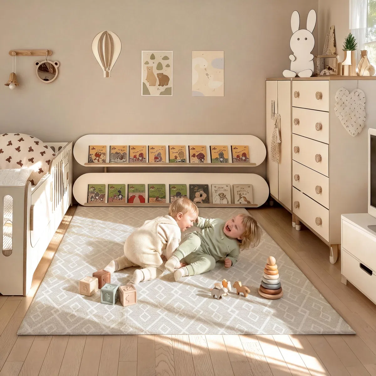 BanaSuper Boho Baby Spielmatte, Extra Dicke Krabbelmatte, 200x140x1,5cm | EN71 Zertifiziert & Schadstofffrei, TPU Oberfläche, Doppelseitiges Teppich-Design, Wasserdicht & Rutschfest für Kinderzimmer