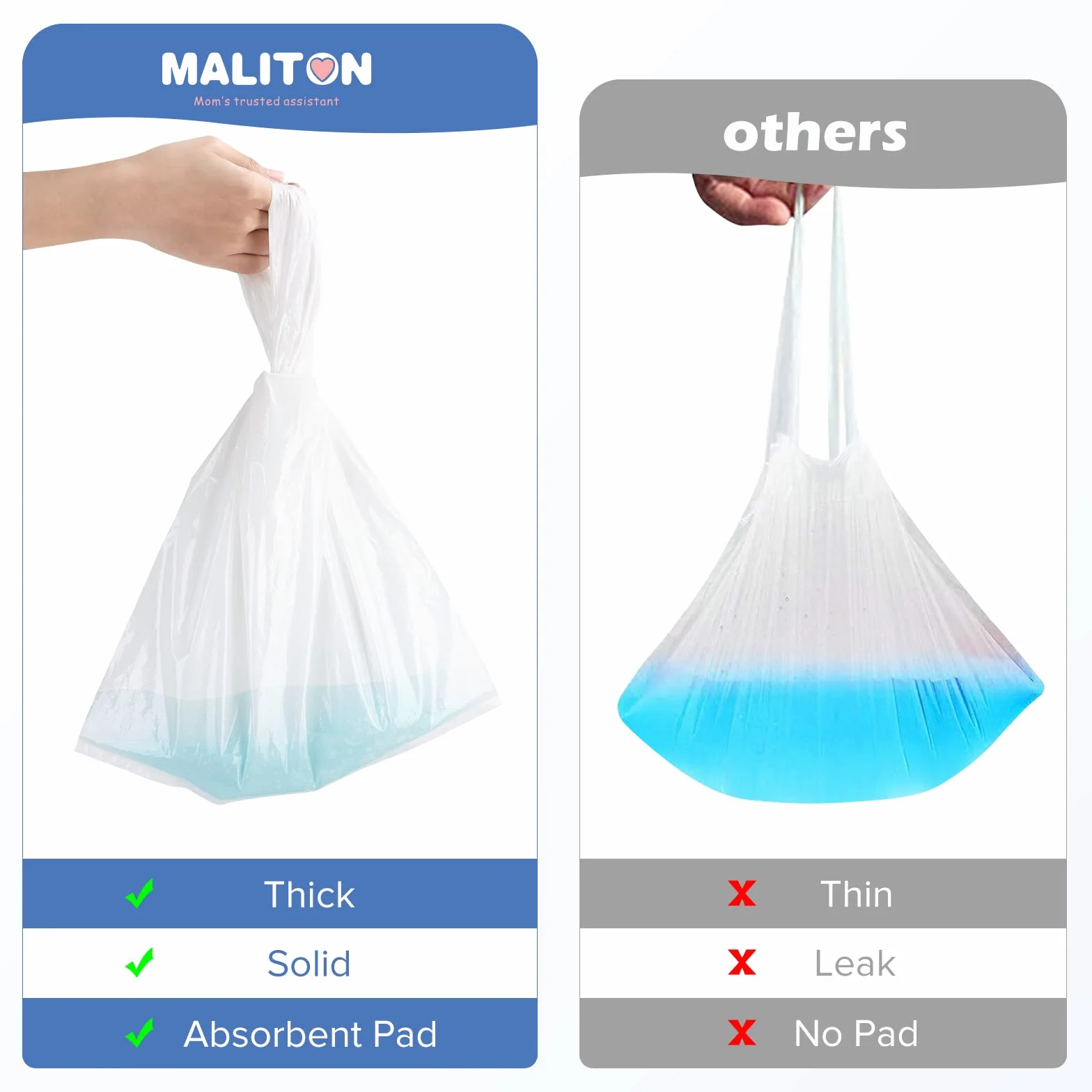 Maliton 30 Stück Einweg Baby Töpfchenbeutel mit Saugfähigem Pad für Unterwegs,Reisen,Auto - Universelle Töpfchen Liner passend für meisten Töpfchenstühle&Toilettensitz, Tragbar, Hygienisch & Praktisch