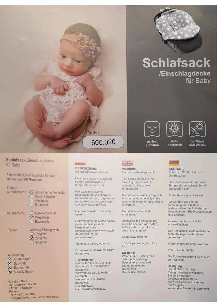 Einschlagdecke für Babyschale – Warmer Fußsack für Baby, Kuschelige Babydecke für Kinderwagen, Kindersitz & Babybett, Ideal für Herbst & Winter, Made in EU (605.020 Grau/Herz rosa)