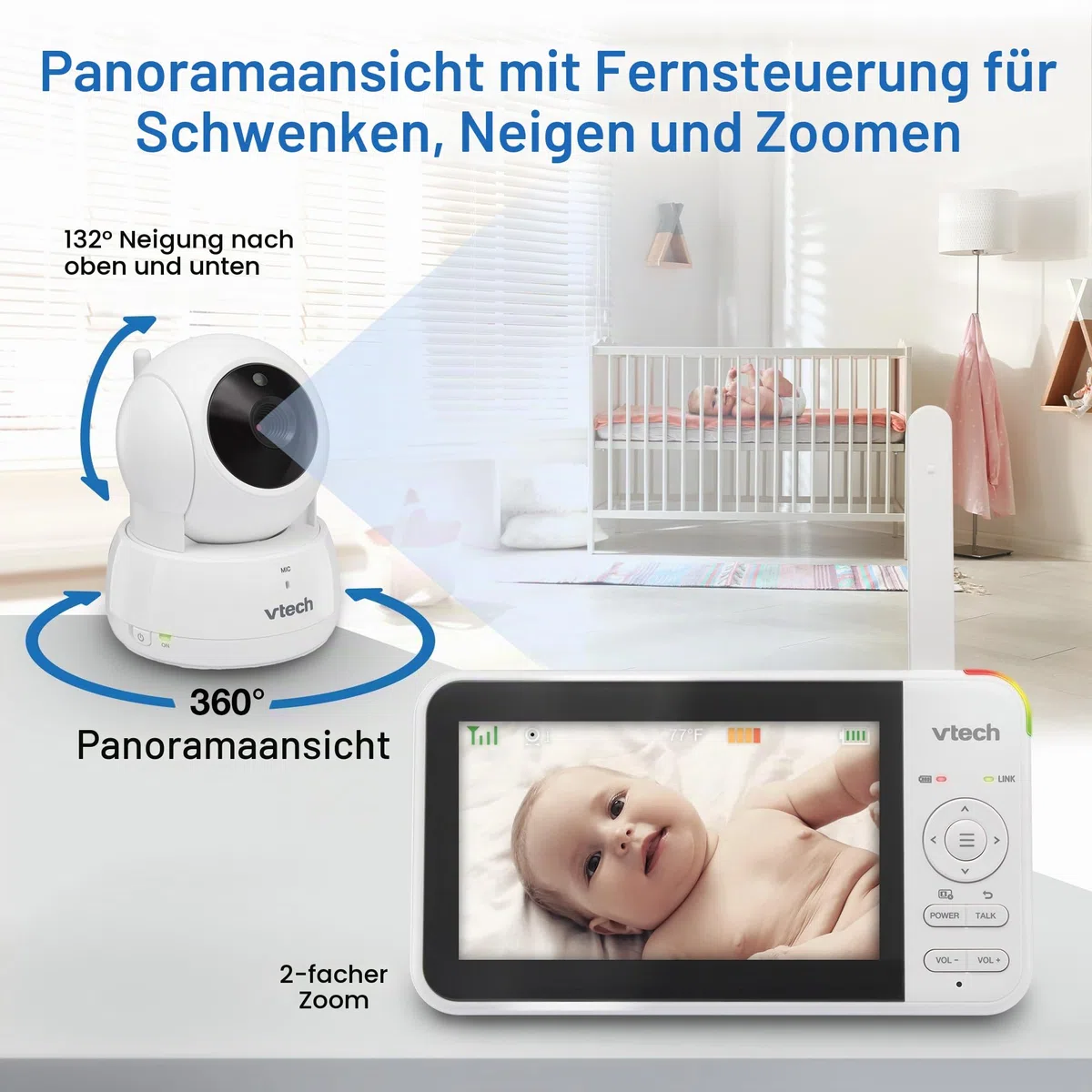 Vtech VM924 Babyphone mit Kamera 5 Zoll Video Baby Monitor, 31 Stunden Akkulaufzeit Babyfon mit Kamera 300m Reichweite HD Nachtsicht 2-Way Talk Temperatursensor