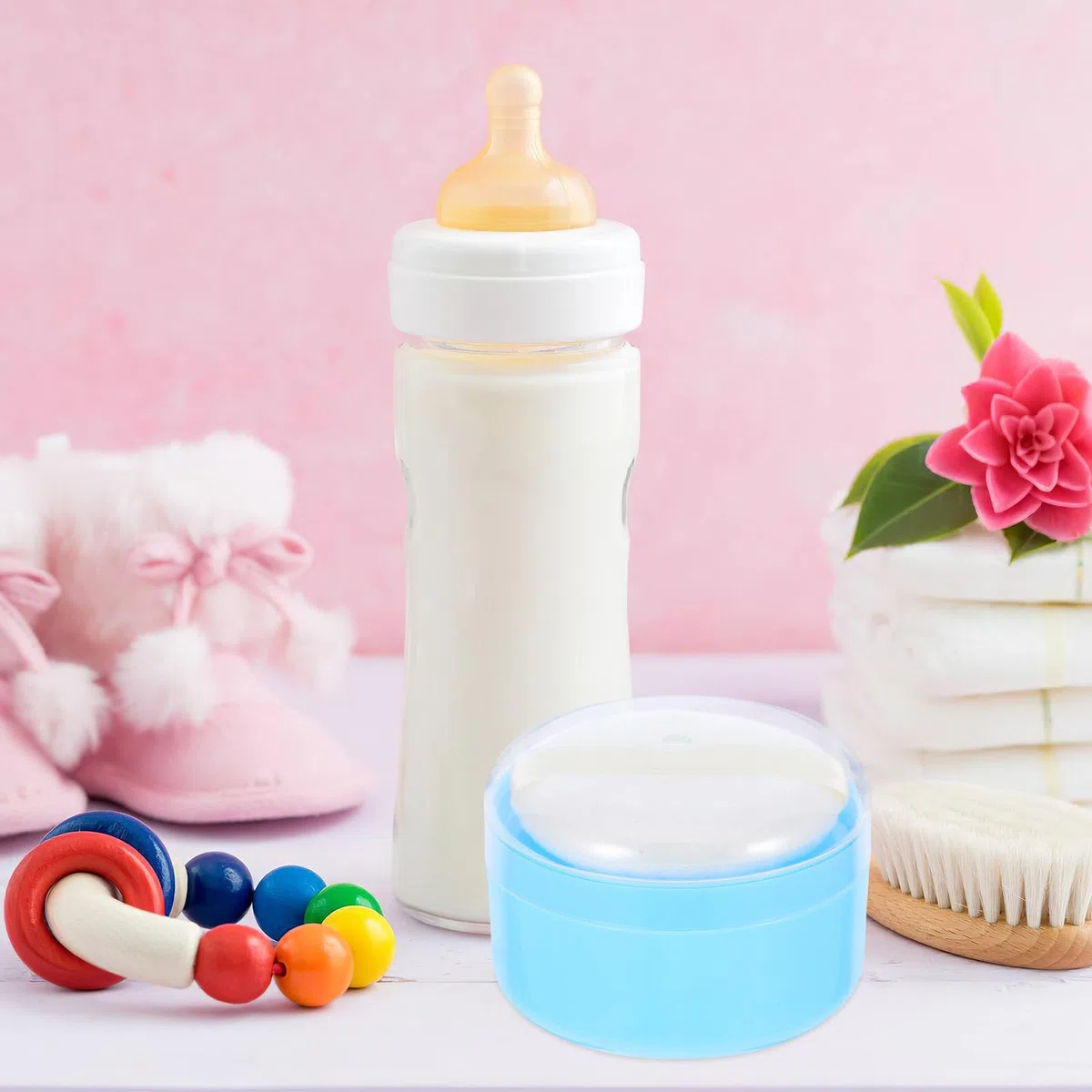 ibasenice Tragbare Babypuderbox aus Robustem mit Weicher Baumwollquaste Kompakt Praktisch für Junge Mädchen Hautpflege zu Hause und Unterwegs Einfache Einhandbedienung Blau