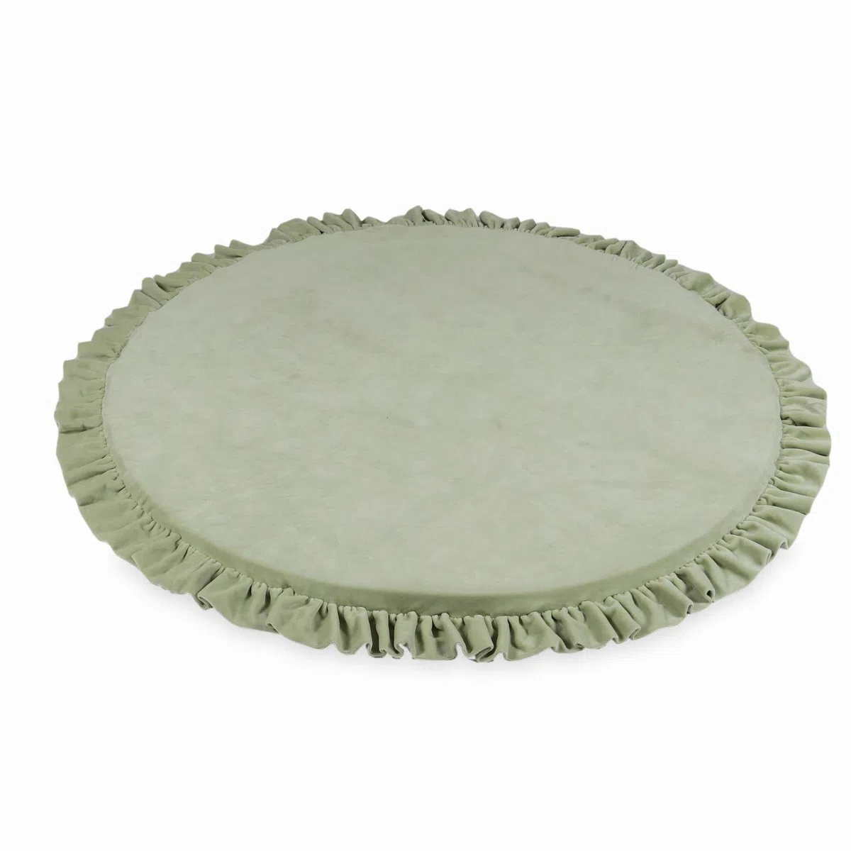 Mimii Baby Spielmatte 100 cm Rund mit Rüsche velvet soft hellmint - Krabbelmatte aus Schaumstoff - Bodenmatte Kinderzimmer - Spielteppich Baby - Sicher & Waschbar
