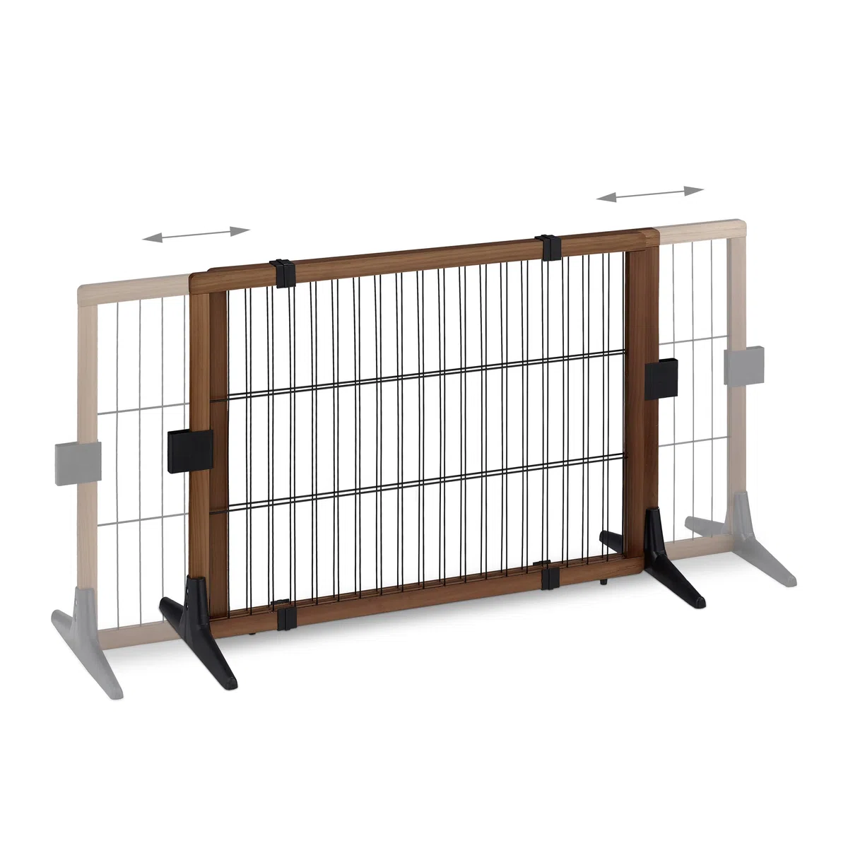 Relaxdays Absperrgitter, ausziehbares Türschutzgitter, ohne Bohren, mit Füßen, HxB: 71x107-172 cm, Hundegitter, braun