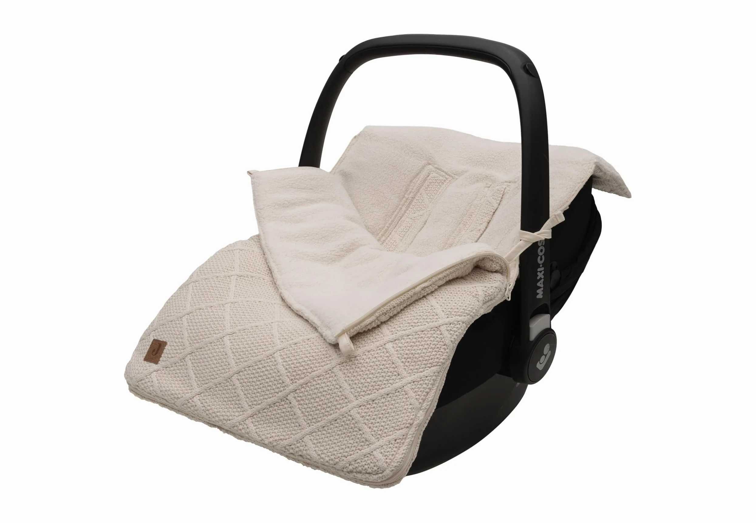 Jollein Fußsack Check Knit, Oatmeal - Für Babyschale Kinderautositz Gruppe 0+ und Kinderwagen - Für 3-Punkt- und 5-Punkt-Gurt - Strickmuster und Fleece Futter