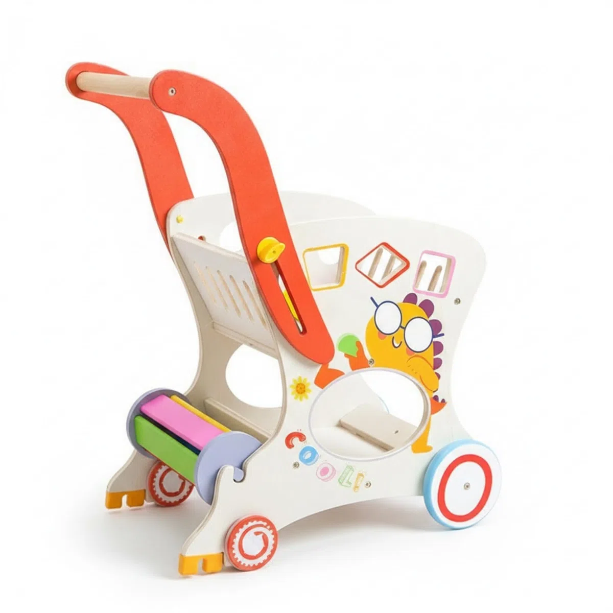 Colcolo Kinder Lauflernwagen Laufhilfe Babywagen Spielwagen Holz Kinderwagen mit Stabilem Rahmen Und Schiebekorb Fördert Frühes Gehen Und Fantasiespiele für Kleinkinder Drinnen Spielzimmer Geschenk