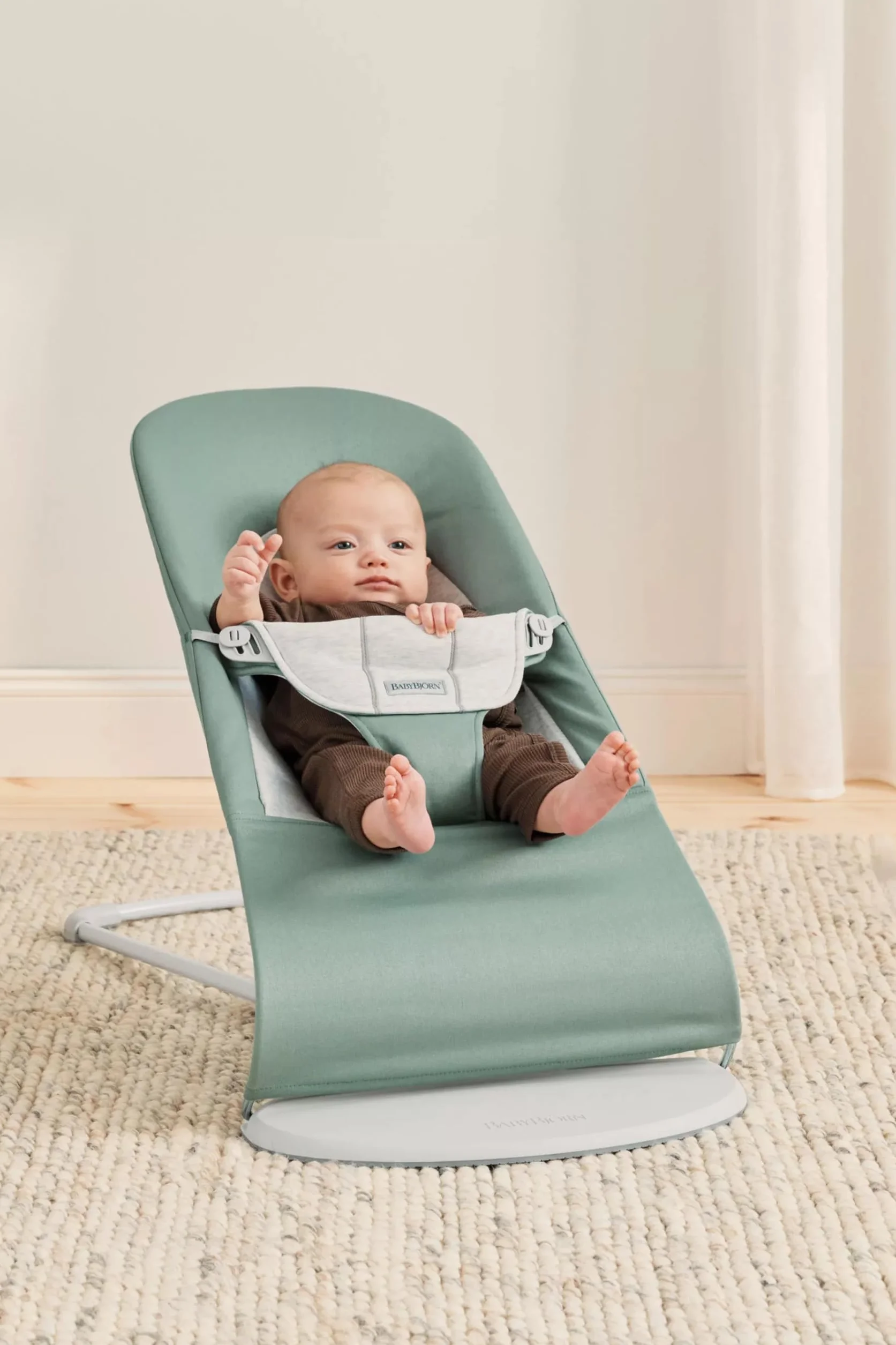 BabyBjörn Babywippe Balance Soft,Gewebt/Jersey, Graugrün/Grau