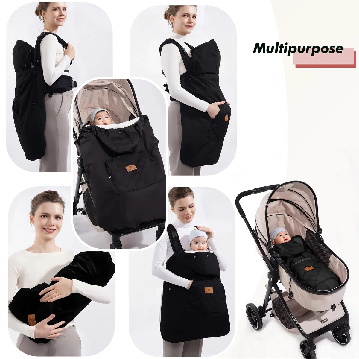 Winterbezug für Babytrage, Warm Universal Babytragebezug Wasserdicht Tragecover für Babytragen (Schwarz)
