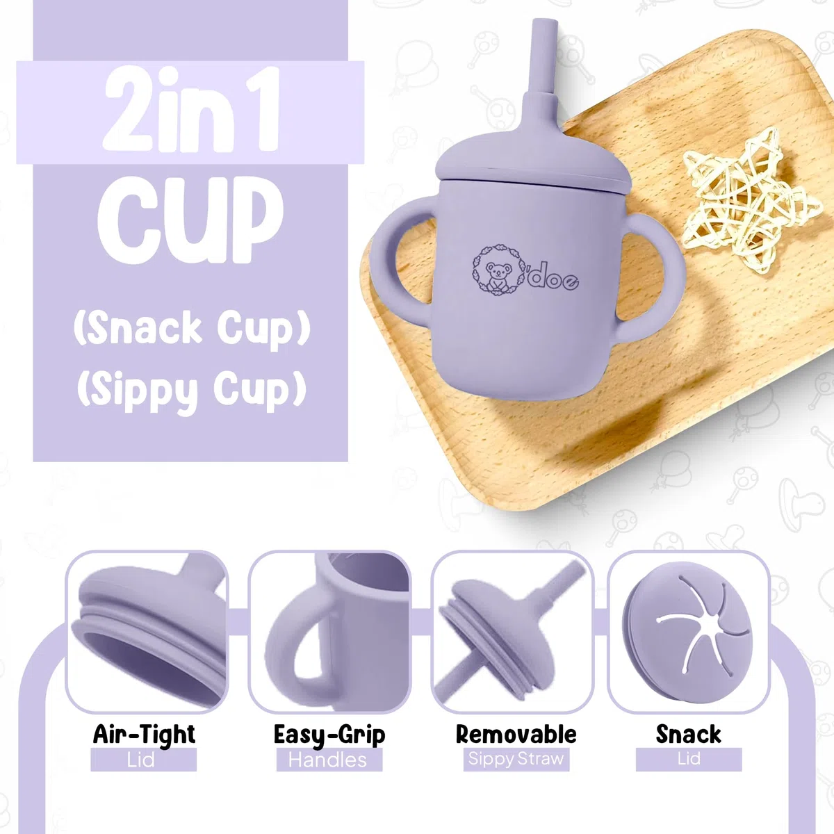 O'doe 17-teilig Baby LED-Entwöhnungszubehör für Kleinkinder, Babyfütterungsset | Saugnapf-Silikon-Babyschale, selbstverzehrende Utensilien mit Löffeln, Tassen, Lätzchen, Essteller-Set mit | Lila, V2