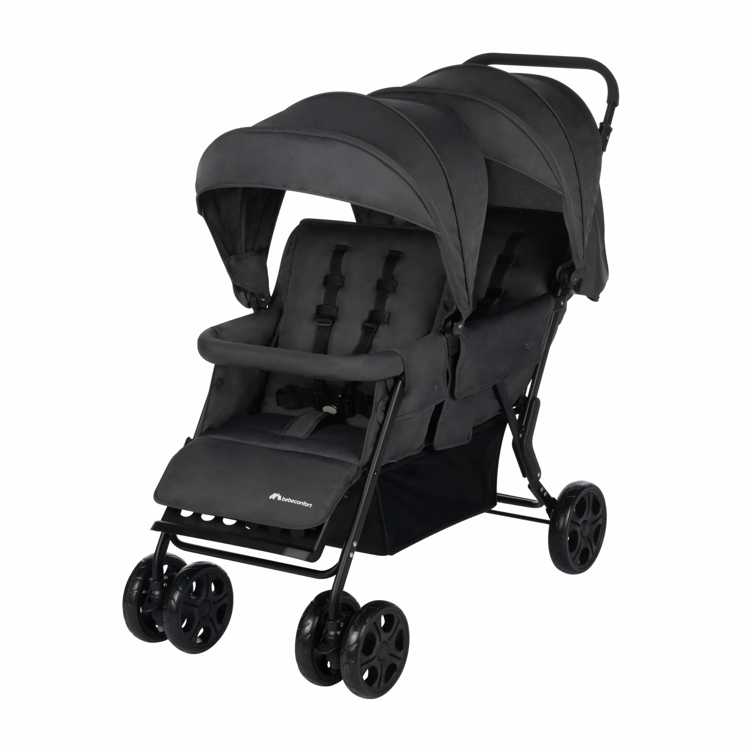 Bebeconfort Teamy Zwillings-Kinderwagen, Kompatker Geschwister-Kinderwagen, nutzbar ab der Geburst bis ca. 4 Jahre, 0-22 kg, Mineral Graphite