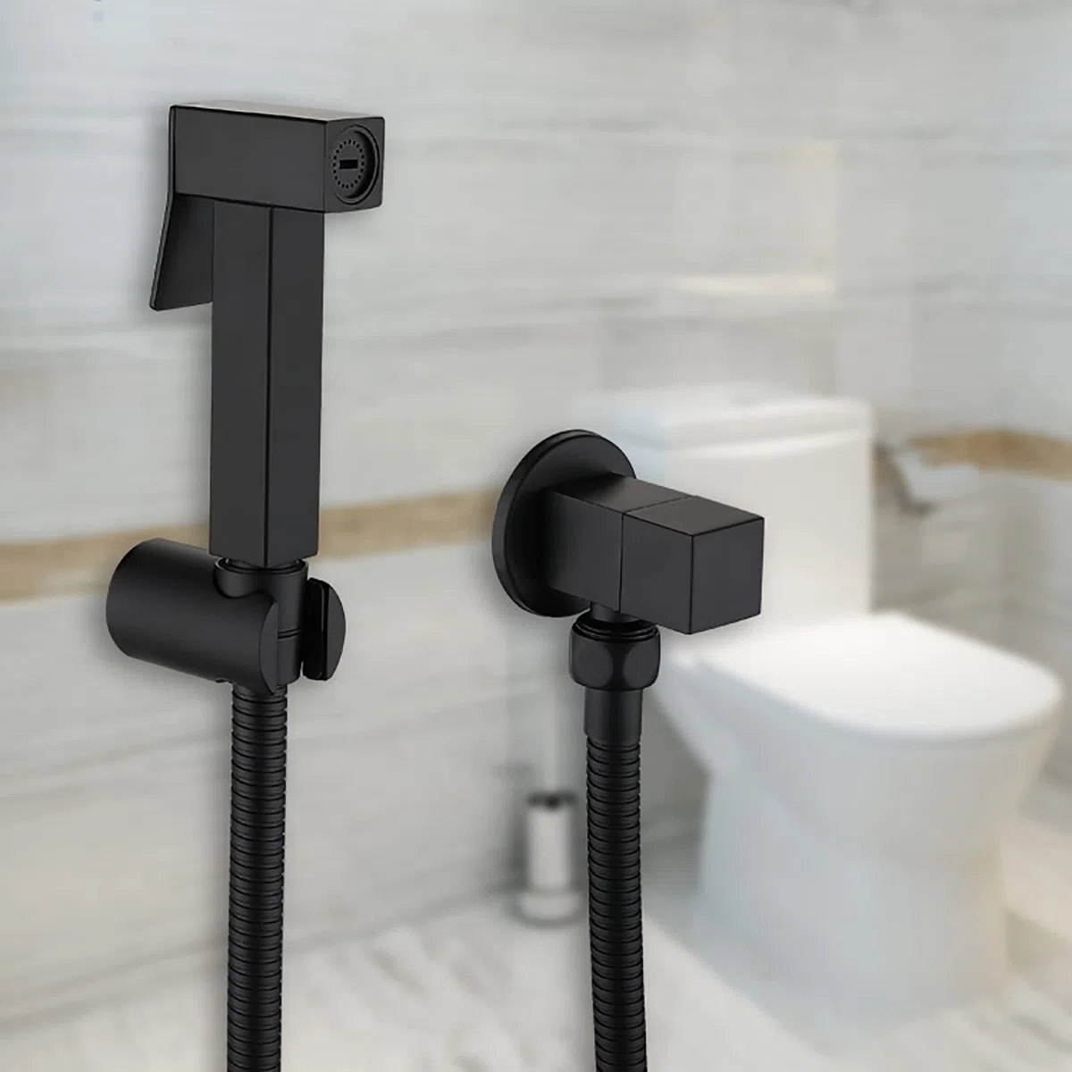 Hand-Bidet-Sprühgerät for Toilette Messing-Badezimmer-Stoffwindel-Sprühset mit einzelnem Kaltwasser, Wandmontage-Toiletten-Bidet-Sprühset for die Damenhygiene, Schwarz(Noir)