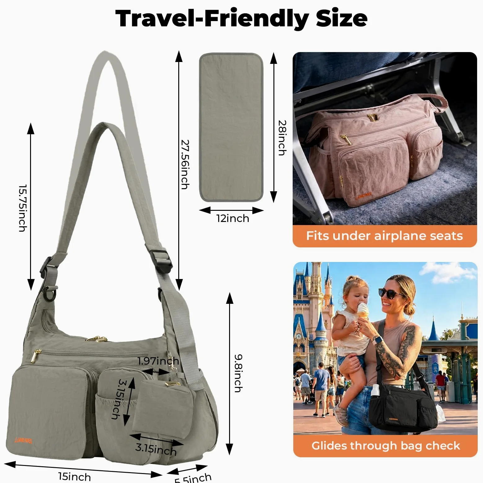 Puffy Wickeltasche 2-in-1 Kinderwagen Organizer & Umhängetasche, 13L leichte Reisetasche Baby Damen, multifunktionale Buggy Tasche als Wickelrucksack-Alternative, Eukalyptusgrau
