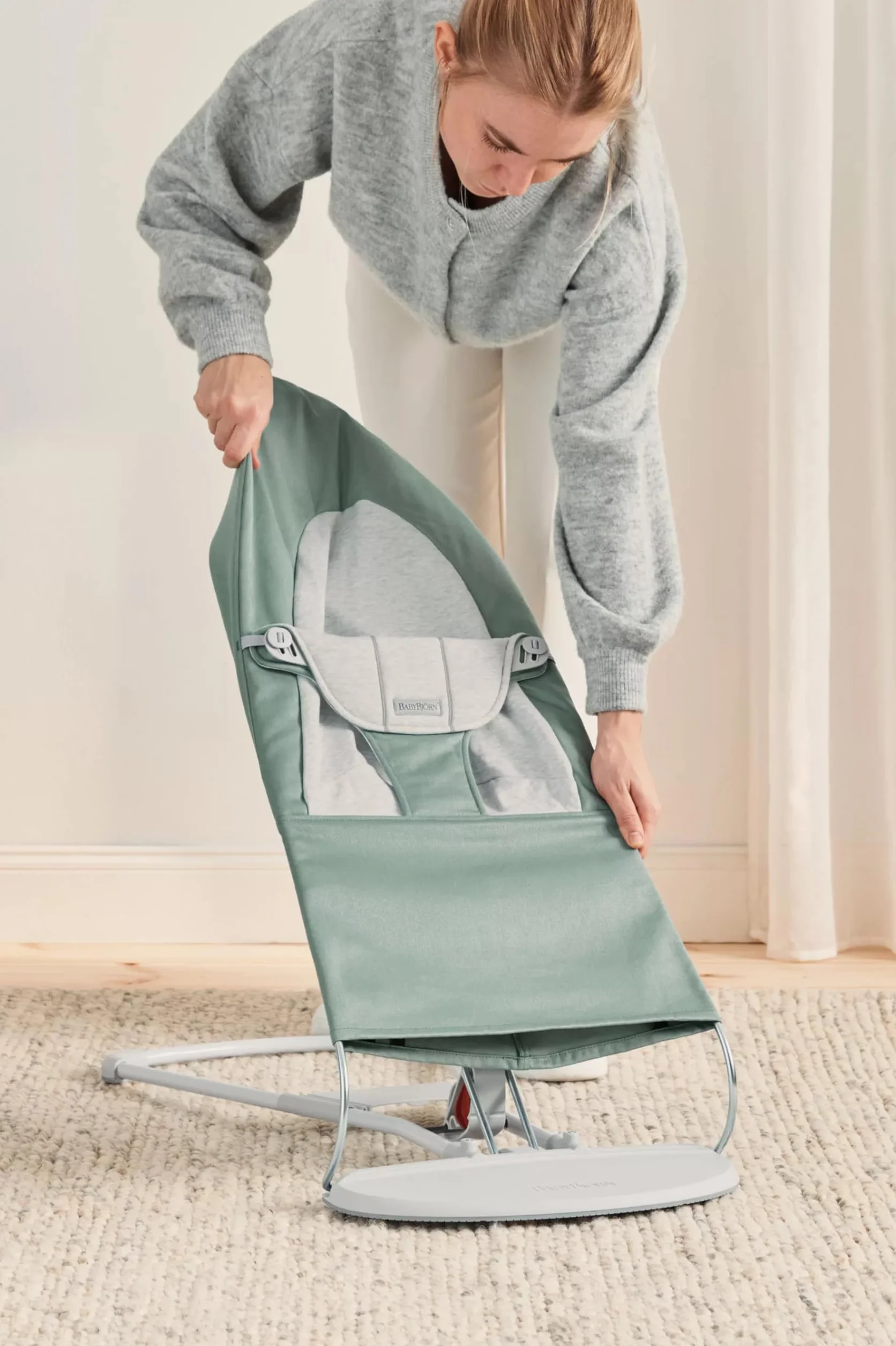 BabyBjörn Babywippe Balance Soft,Gewebt/Jersey, Graugrün/Grau