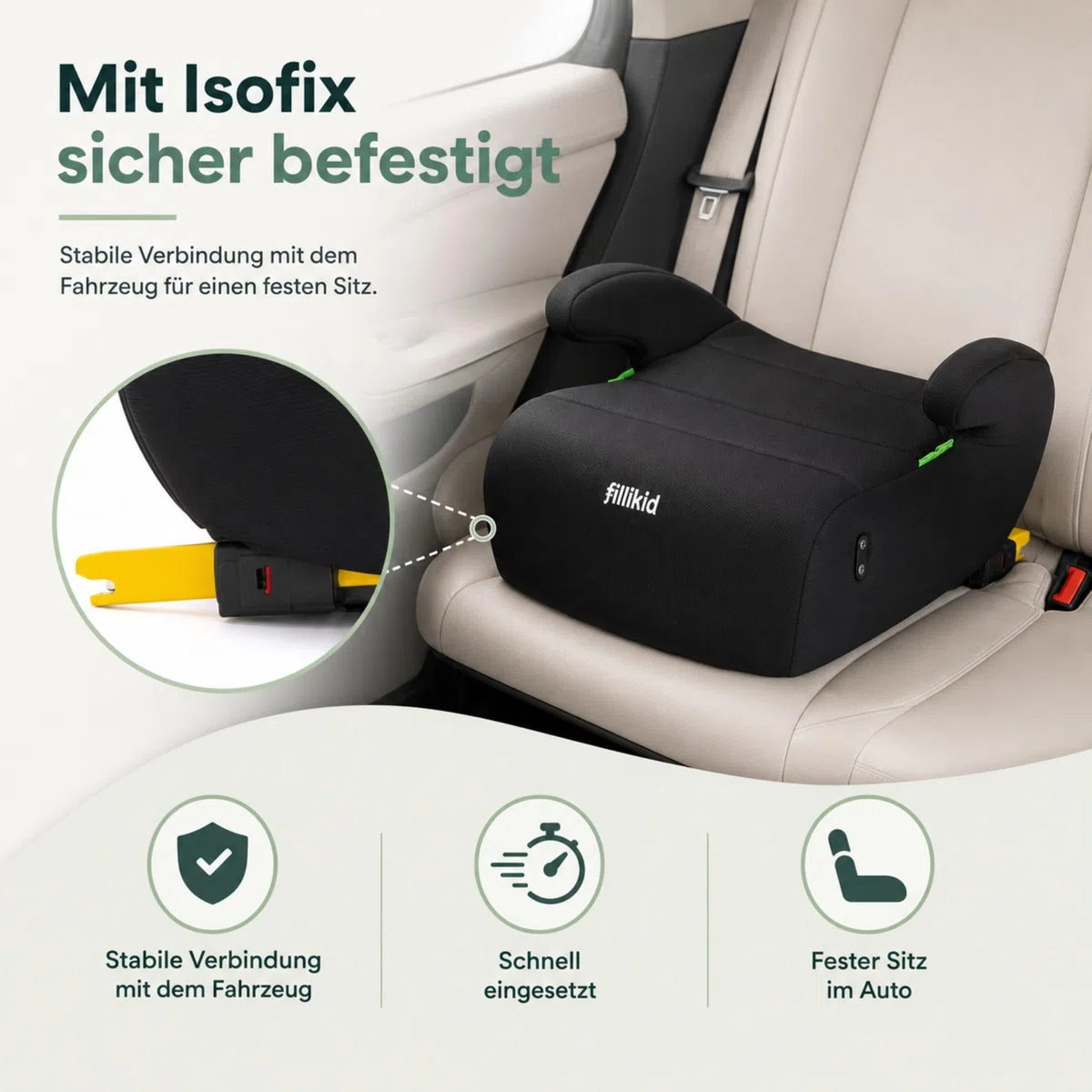 Fillikid Sitzerhöhung Exklusiv i-Size R129 125–150 cm Autositz Booster Seat Isofix-Befestigung