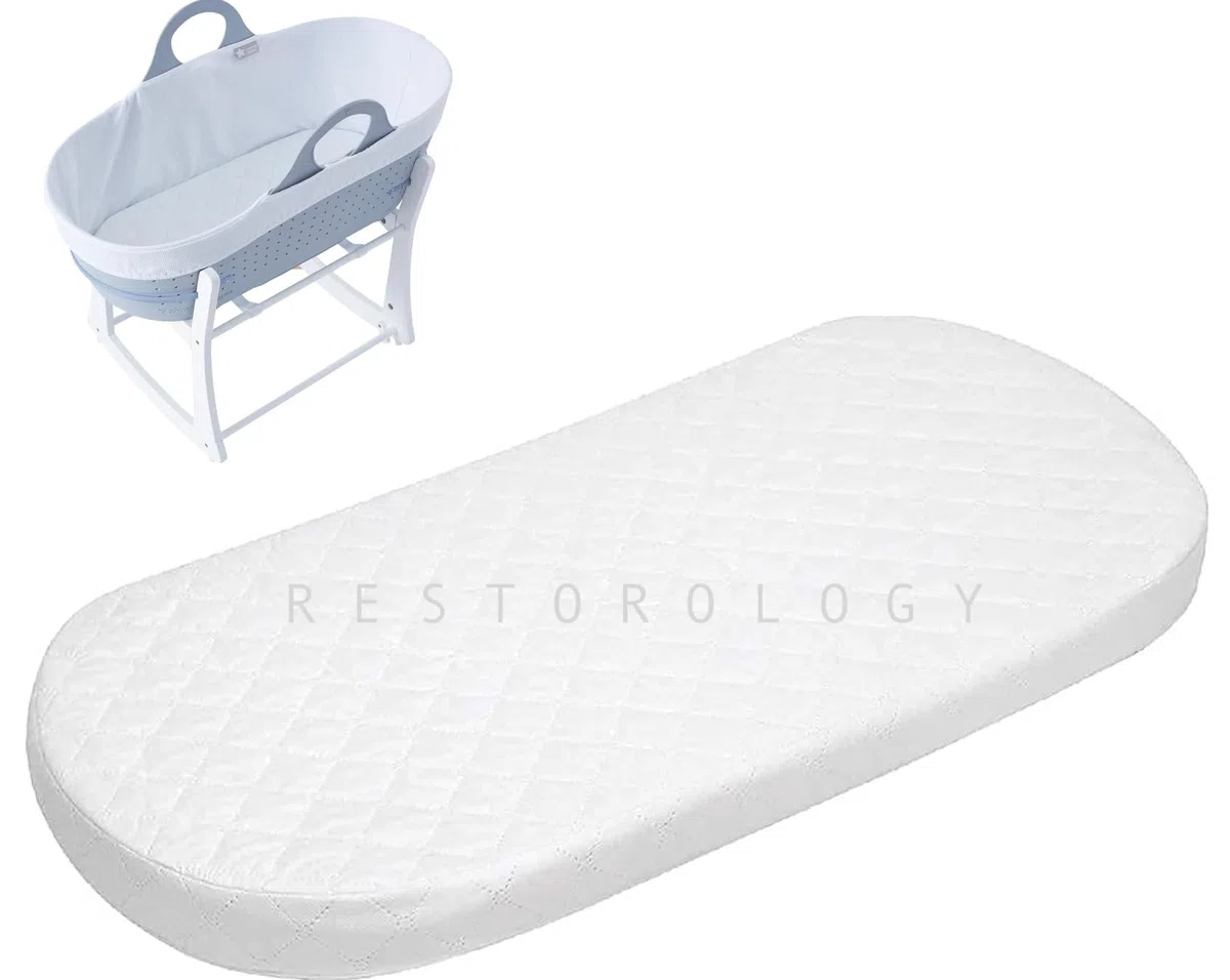 Restorology Ovale Matratze für Babykörbchen, doppelseitig, hypoallergen, passend für Tommee Tippee Sleepee, Mamas & Papas, abnehmbarer Bezug (74 x 28 x 4 cm)