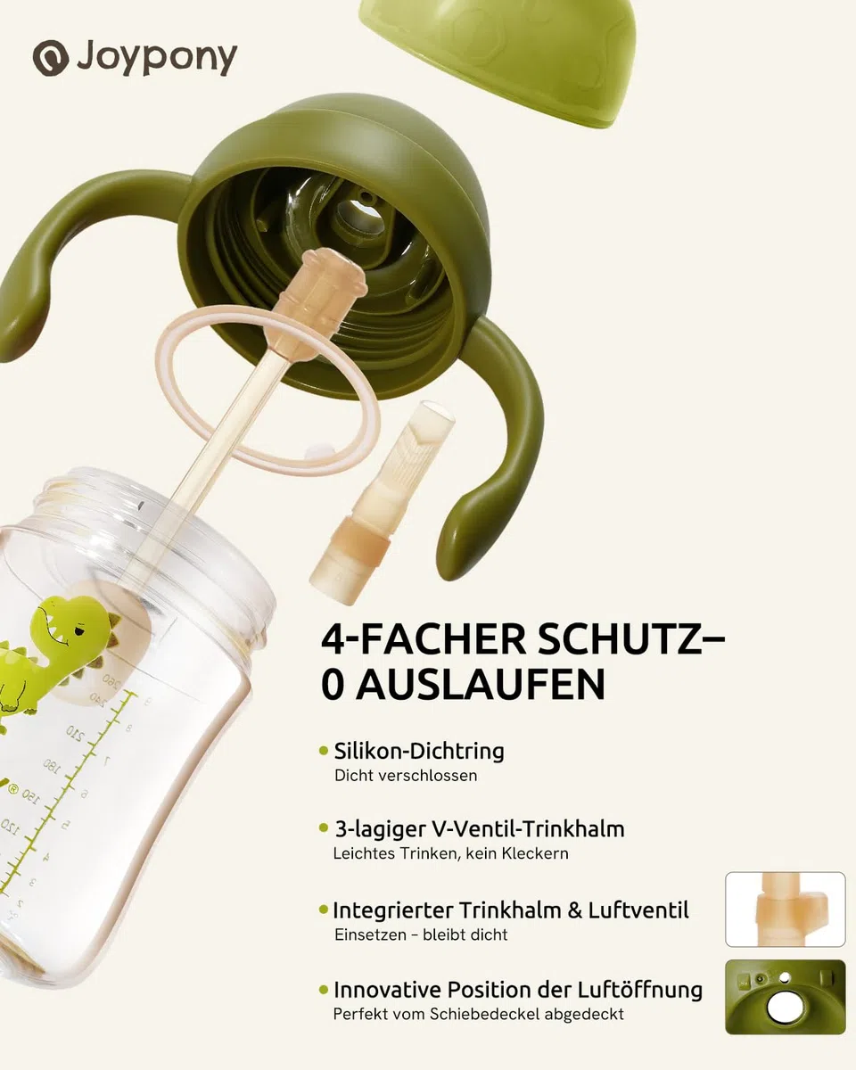 Joypony PPSU Trinklernbecher mit Strohhalm & Gewichtskugel, 266ml (9oz) Baby Trinkflasche Auslaufsicher, inkl. 4 Strohhalme & 2 Reinigungsbürste, Strohhalmbecher ab 6 Monate, BPA-Frei Grün/2 pack