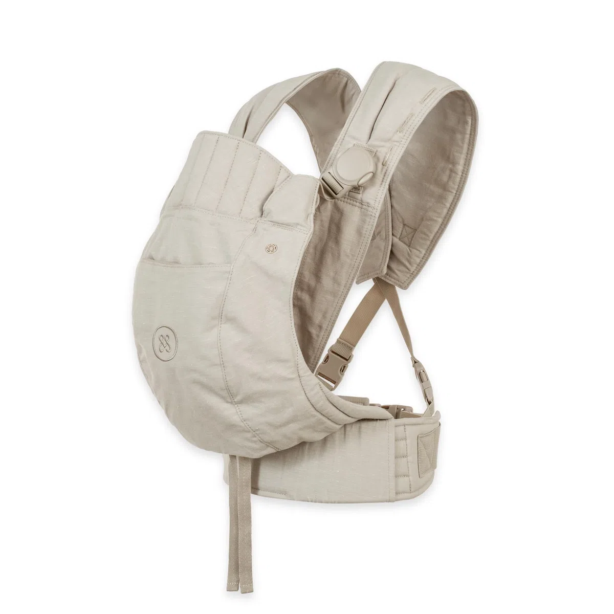 emma & noah Premium Babytrage – mitwachsend 3,5–15kg, ergonomisch, leise Magnetverschlüsse, gepolsterte Gurte & Hüftgurt, Leinen & Bio-Baumwolle (Essential Beige)