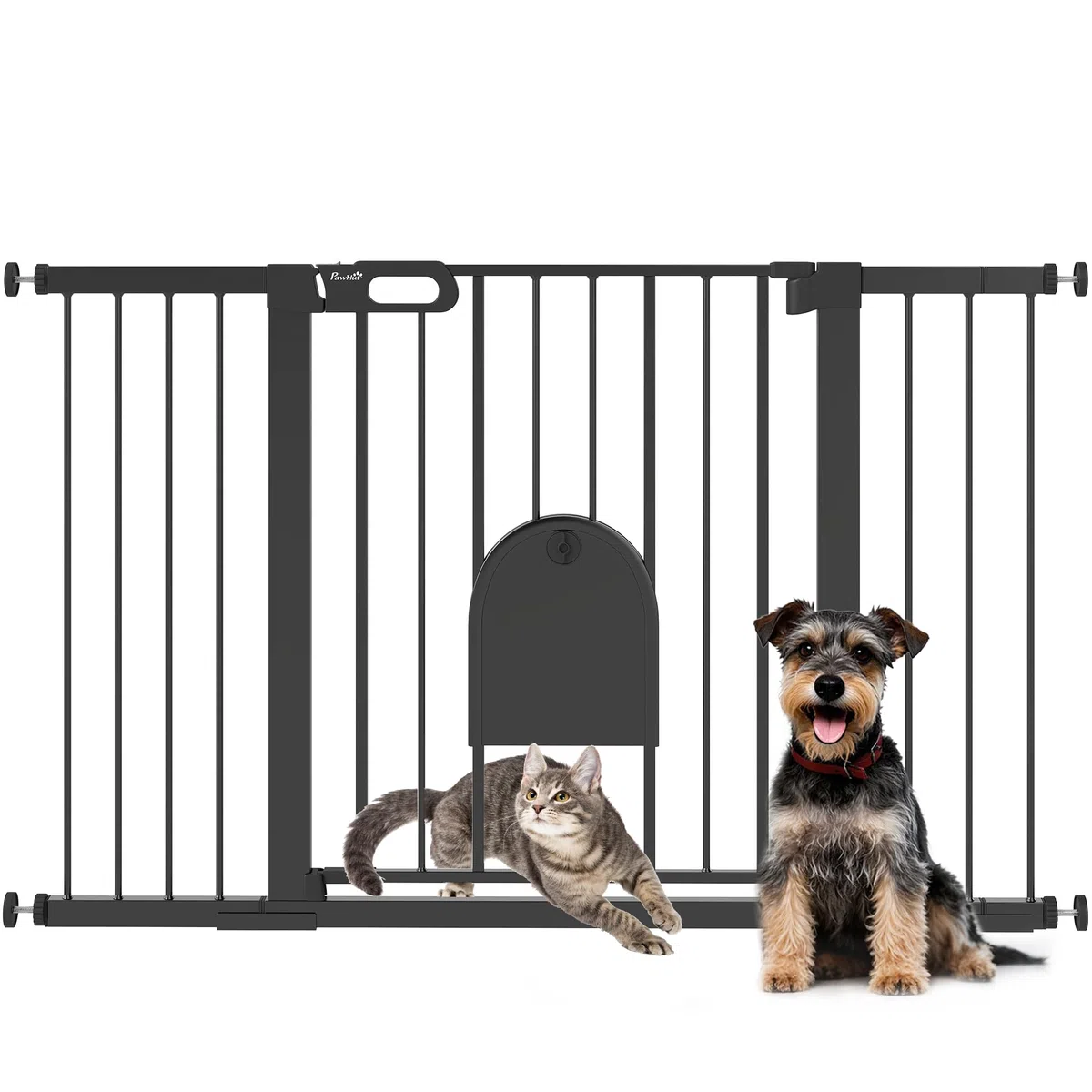 PawHut Türschutzgitter Klemmbefestigung für Haustier 75-131 x 76 cm Schwarz | Hunde Absperrgitter, Schutzgitter für Haustier, Klemmbefestigung, Stahl